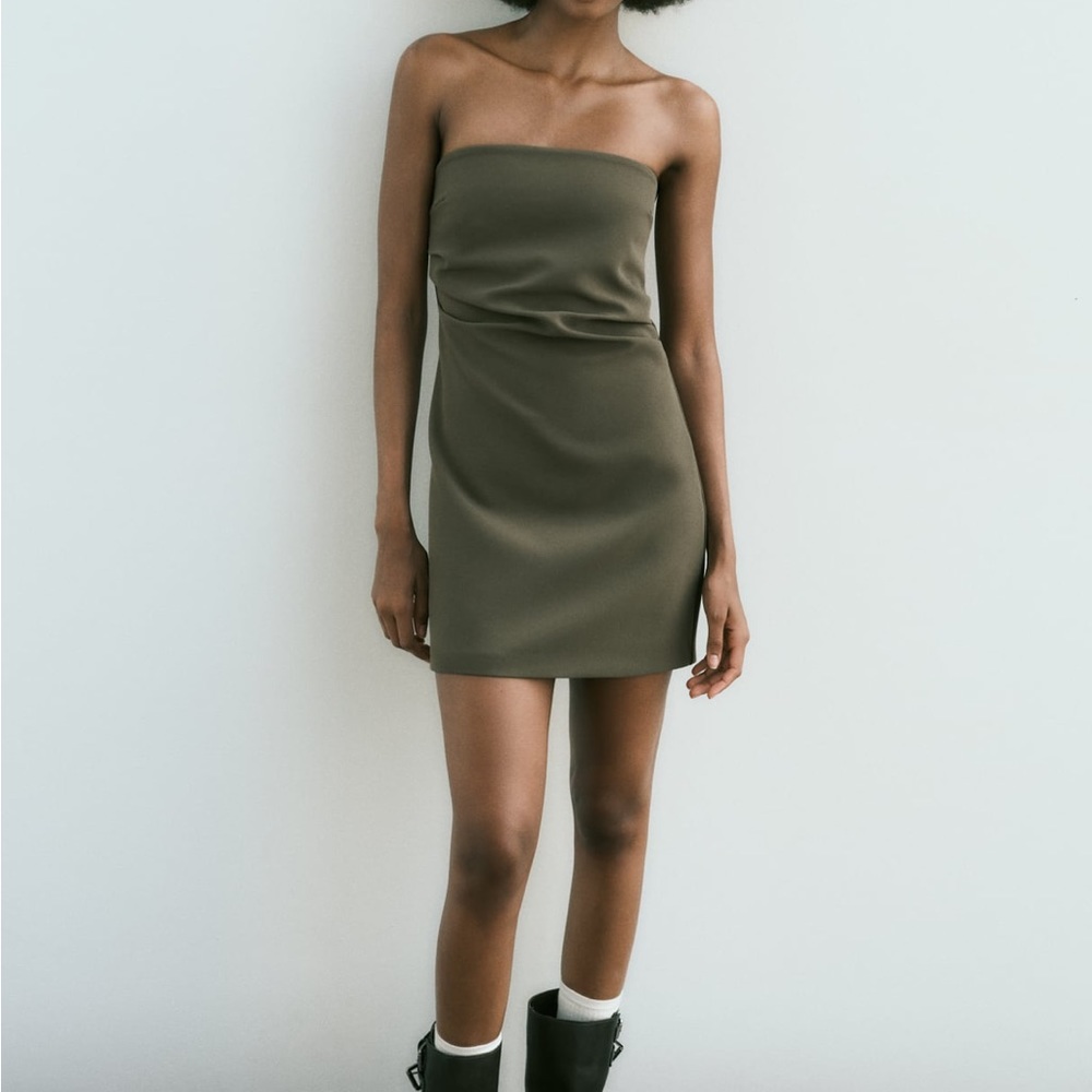Zara Strapless Dress in Khaki